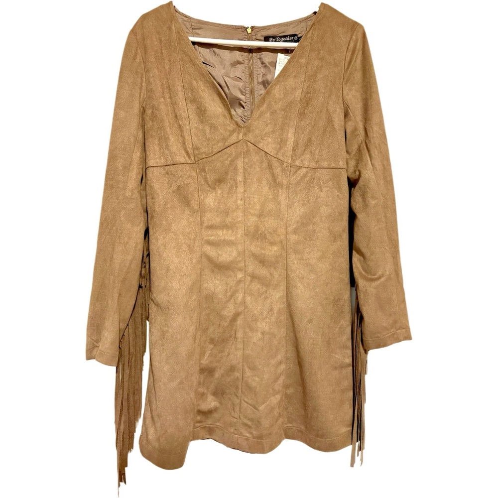 By Together Western V-Neck Long Sleeve Fringe Mini Dress Size M